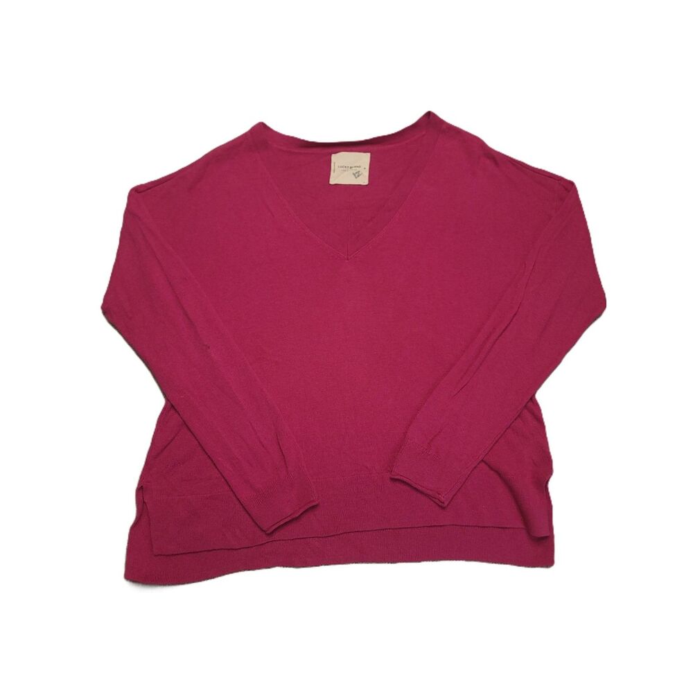 Lucky Brand V Neck Sweater Womens S Cashmere Cotton Cloud Soft Pink Magenta
